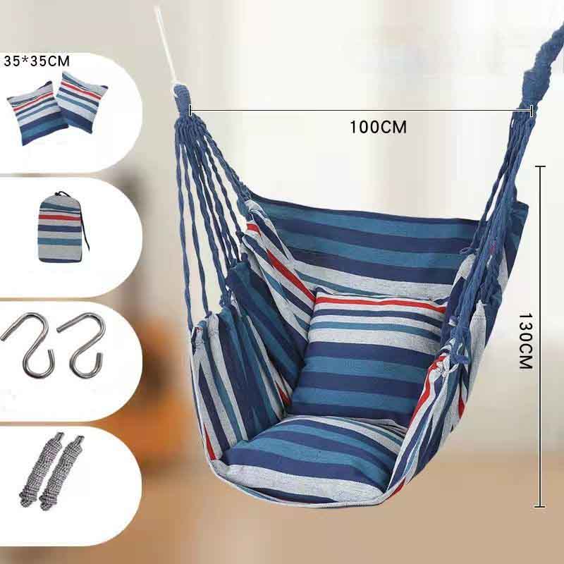 Striped Canvas Hammock Sling Swing Indoor and Outdoor Thickened Canvas Cradle Chair Including Pillow