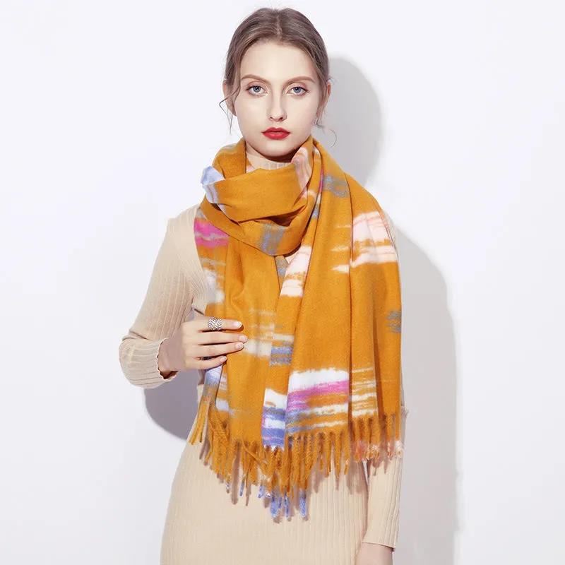 Winter Imitation Cashmere Scarf Wild Oversized Fringe Plaid Scarf Thickening and Lengthening Scarf Shawl