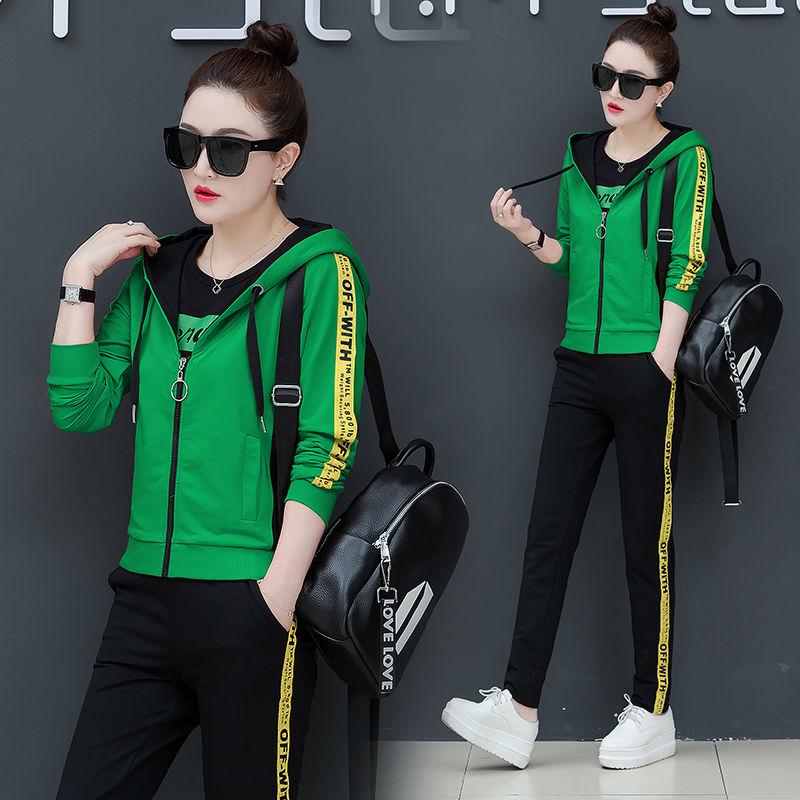 Spring and Autumn Women 3pcs set Wild Long Sleeve Casual Sweatshirt Set Large Size