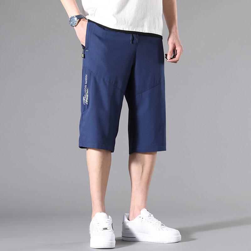 Summer Quick-drying Sports Cropped Pants Men's Thin Casual Loose Large Size 90kg Ice Silk Shorts Breathable Beach Pants