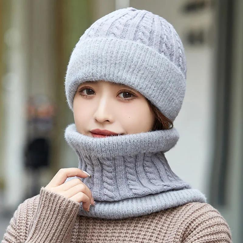 Women's Cotton Cashmere Hat Winter Warm Woolen Mother Hat Dome Hat Scarf Set Neck Ear Protection Mask Cap Set Simple Classic Knitted Top Caps