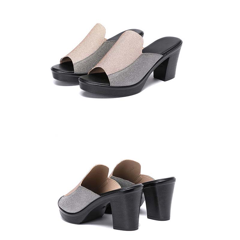 Sandals and Slippers Women Summer Thick-heeled High-heeled All-match Fashion Non-slip Mid-heel Slippers Women Sandals Women