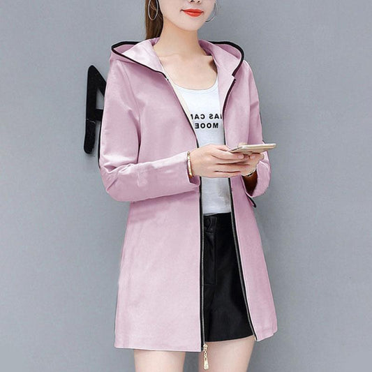 Spring Slim Jacket Women Boutique Hooded Coat Casual Comfortable Thin Top Trendy Windbreaker Long