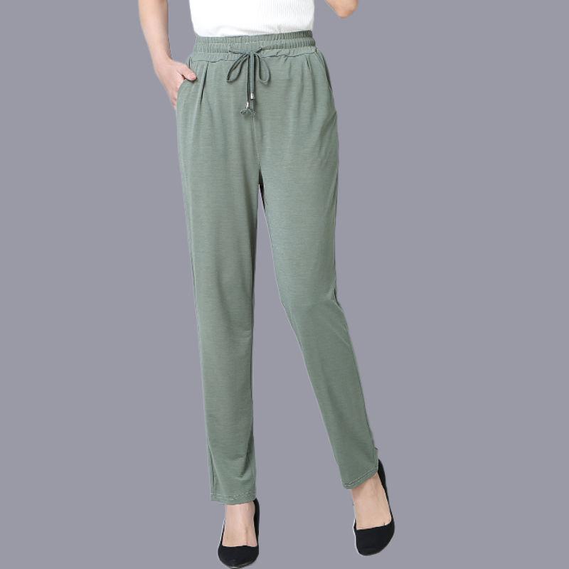 Summer Pants Ice Silk Thin Section Middle-aged and Elderly Summer Casual Nine-point Pants Loose High Waist Elastic Waist Women's Trousers