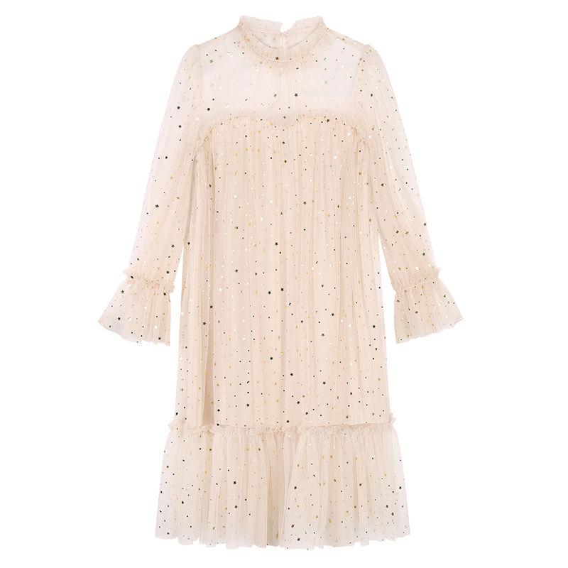 Shiny Women Dress Sequined Transparent Loose A Line Mesh Patchwork Elegant Solid Summer Dress