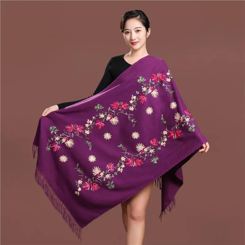 Winter Imitation Cashmere Scarf Shawl Chinese Style Embroidery Scarf Thick and Warm Oversized Cloak