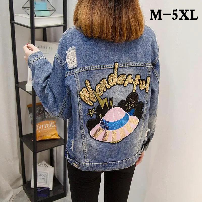 Plus Size 200 Jin Women's Spring and Autumn Style Fat Women Loose Western Style Denim Jacket Top