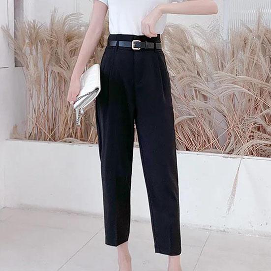 Women Solid Color Sashes Casual Slim Pants Chic Business Loose Trousers Female Large Size Vintage Long Pants