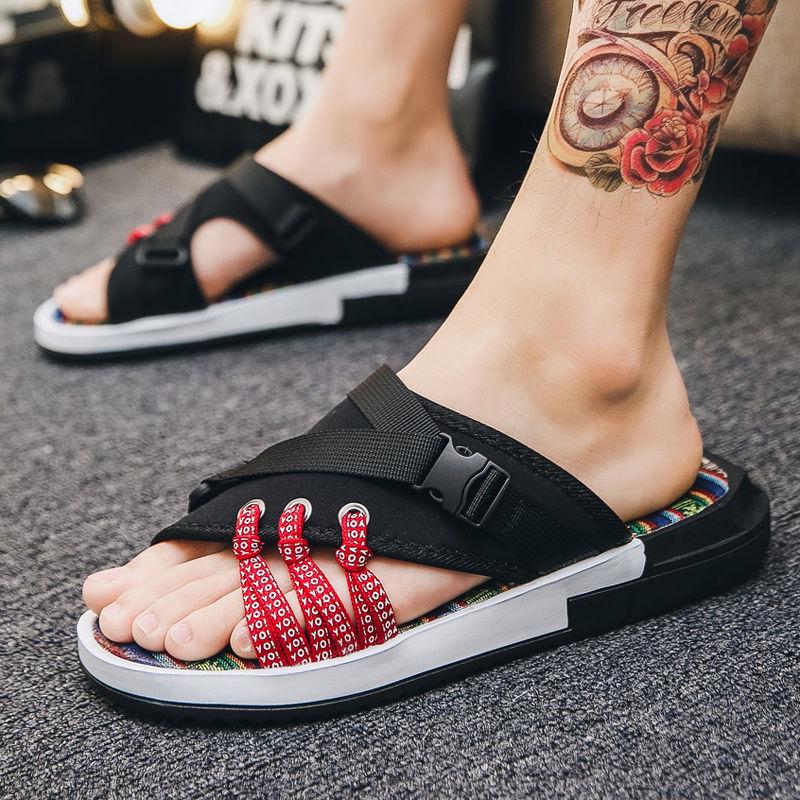 Cloth EVA Bottom Slippers Men's Sandals Men's Trend Beach Shoes Men's Sandals and Slippers Men's Word Drag Tide Slippers Men