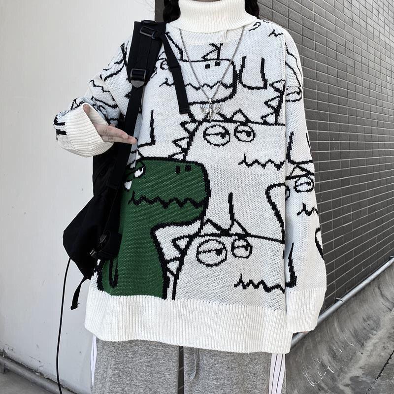 Autumn  Winter Sweater Women's High Neck Thickened Cartoon Fashion Casual Girl Student Sweater Coat Tide