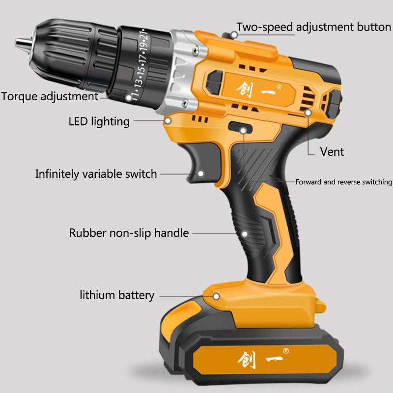 21V Household Electric Screwdriver Set Cordless Electric Drill with Toolbox for Drilling and Screwing Screws