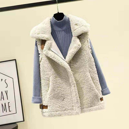 Winter New Style Lamb Hair Waistcoat Women Loose Fur One-piece Velvet Waistcoat Outer Wear Vest Ladies Sleeveless Blazer Jacket