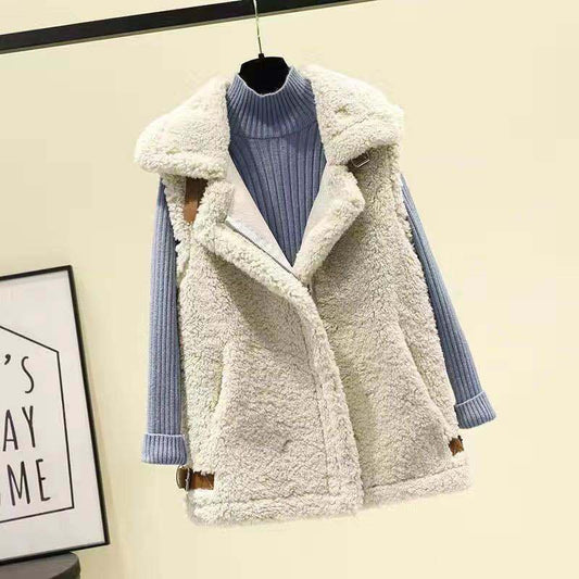 Winter New Style Lamb Hair Waistcoat Women Loose Fur One-piece Velvet Waistcoat Outer Wear Vest Ladies Sleeveless Blazer Jacket