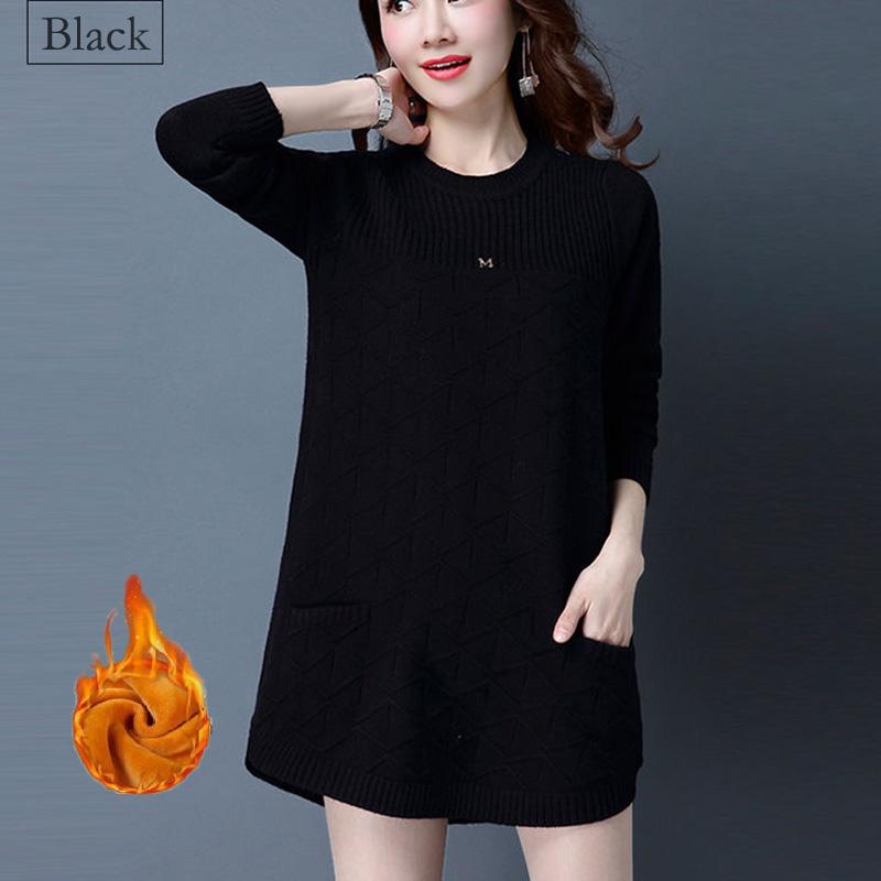 Thick and Velvet Mid-length Sweater Women's Low Round Neck Spring and Autumn Large Size Pullover Loose Knit Bottoming Sweater Sweater Skirt