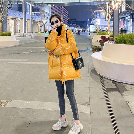 Glossy Student Women's Cotton-padded Jacket Cotton Clothes Loose Thick Winter Jacket for Women Mid-length Female Jacket Coat