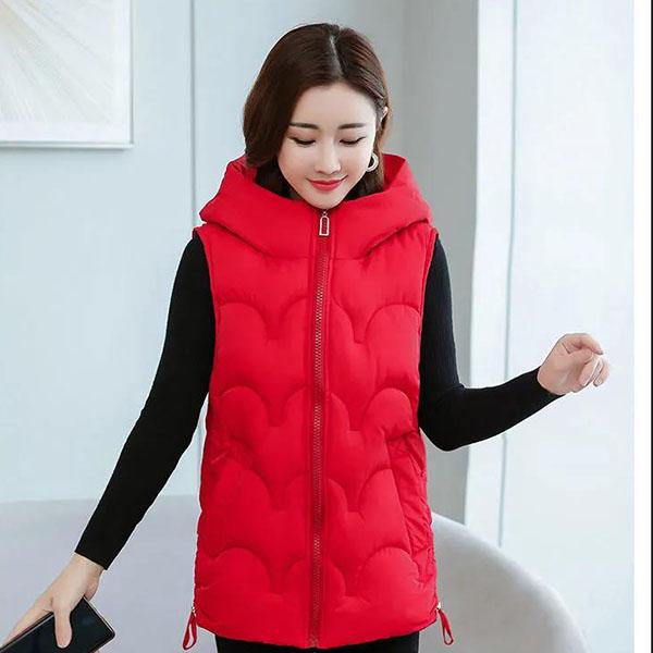 Autumn Winter Sleeveless Fashion Padded Jacket Loose Casual Slim Fit Warm Short Plus Size Hooded Waistcoat Vest Vest Thick Padded Jacket Women Outwear