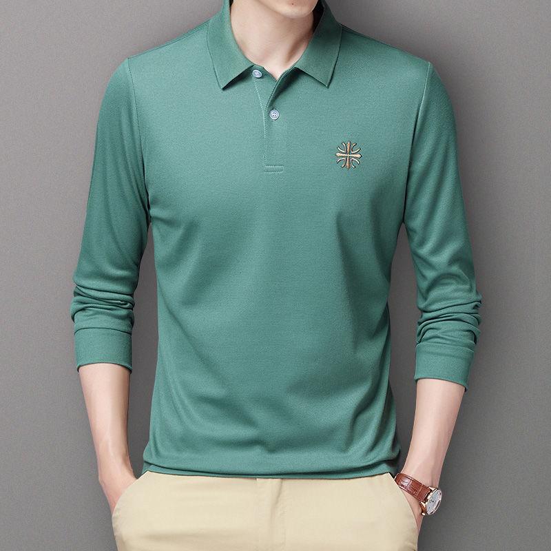 Autumn and Winter Long-sleeved Polo Shirt Embroidery Lapel T-shirt Loose and Comfortable Top Suitable for Young and Middle-aged Men