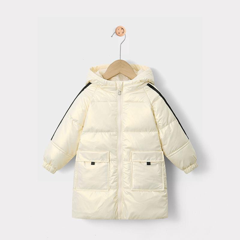 Children's Down Jackets Medium-length Boys and Girls White Duck Down Jackets Thick Warm Shiny and Wash-free Hooded Children's Wear