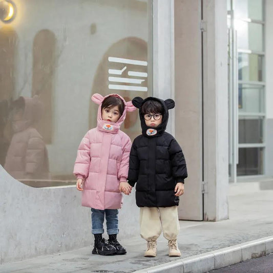 Children's Down Coat Mid-length Boys and Girls Padded Jacket Baby Korean Version Long Thick Super Cute Cute Winter Jacket