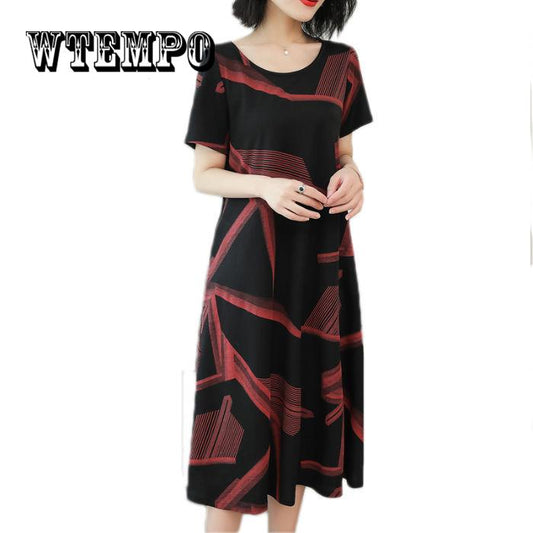 Dress Women Casual Patchwork 1/2 Sleeved Cotton Linen Oversize Loose Dress  Clothing Party Dress