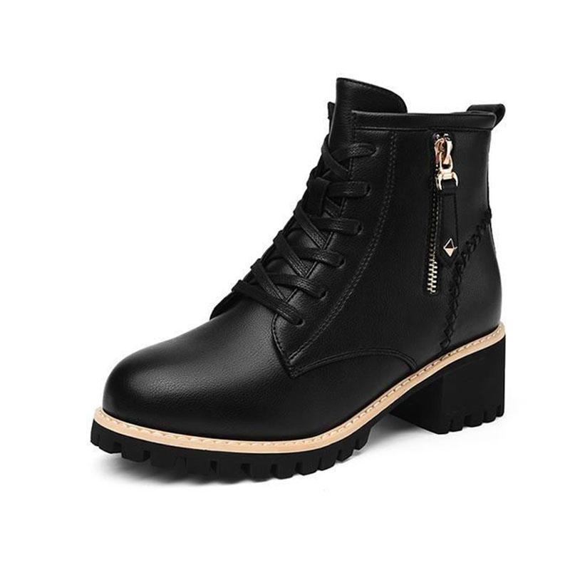 Size 35-40Soft Leather Martin Boots Women Autumn and Winter All-match Thick-soled Plus Velvet Warm Motorcycle Boots Women's Boots