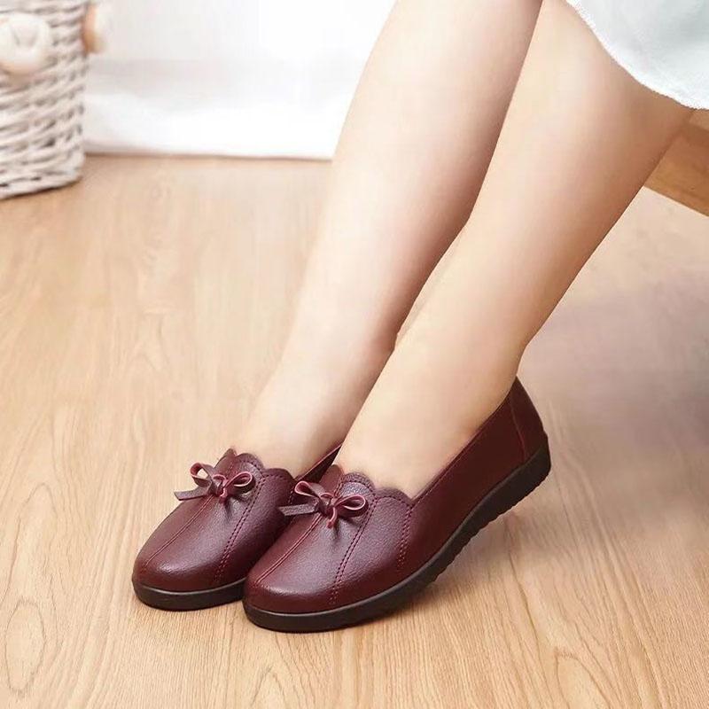 Mother Shoes Soft Sole Comfortable Middle-aged and Elderly Women's Shoes Spring and Autumn Flat Non-slip Single Shoes Old Leather Shoes