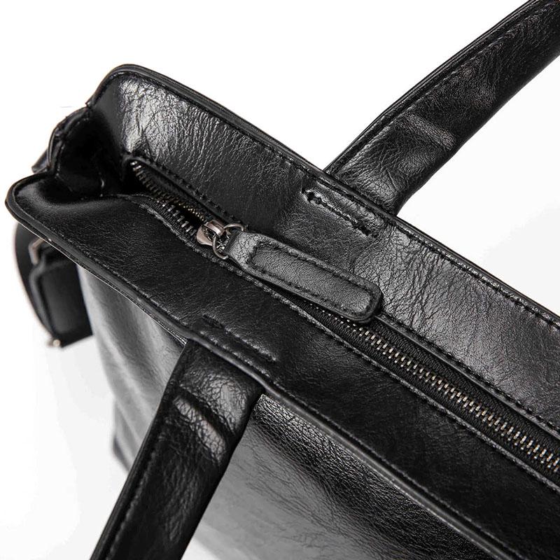 Business Briefcase Men Black Leather Zipper Crossbody Shoulder Computer Bags Waterproof  Handbag