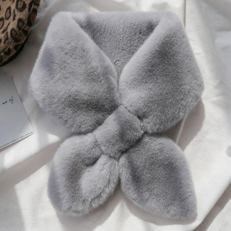 Winter Women's Thick Plush Snood Korean Style Dovetail Rabbit Fur Short Warm Scarf