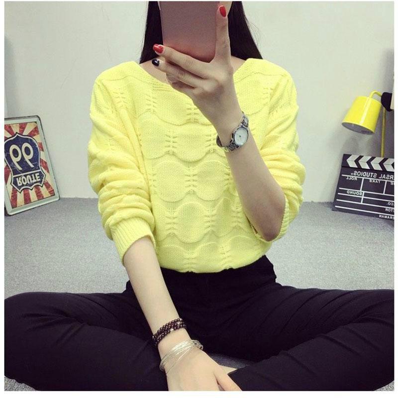 Fashion Long-sleeved Solid Color Sweater Spring and Autumn Women's Round Neck Loose Short Sweater