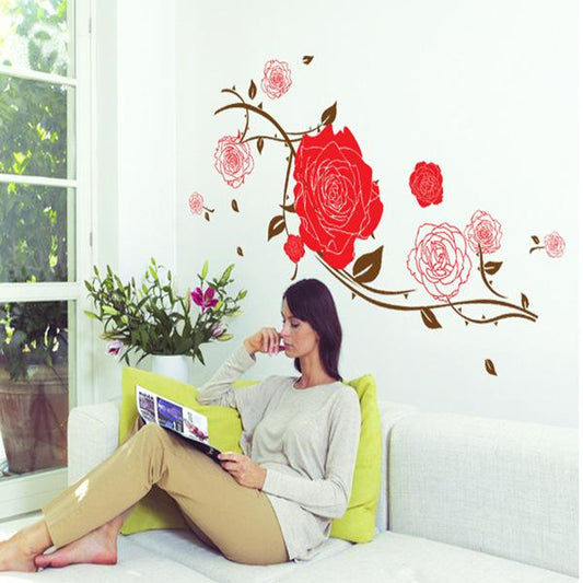 Barbed red rose fifth generation PVC transparent film removable wall sticker