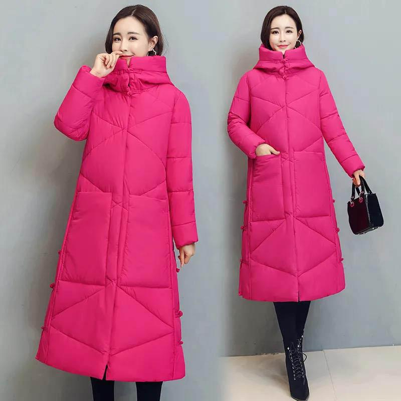 Retro Padded Down Padded Jacket Women's Winter Ethnic Style Loose Long Over-the-knee Jacket