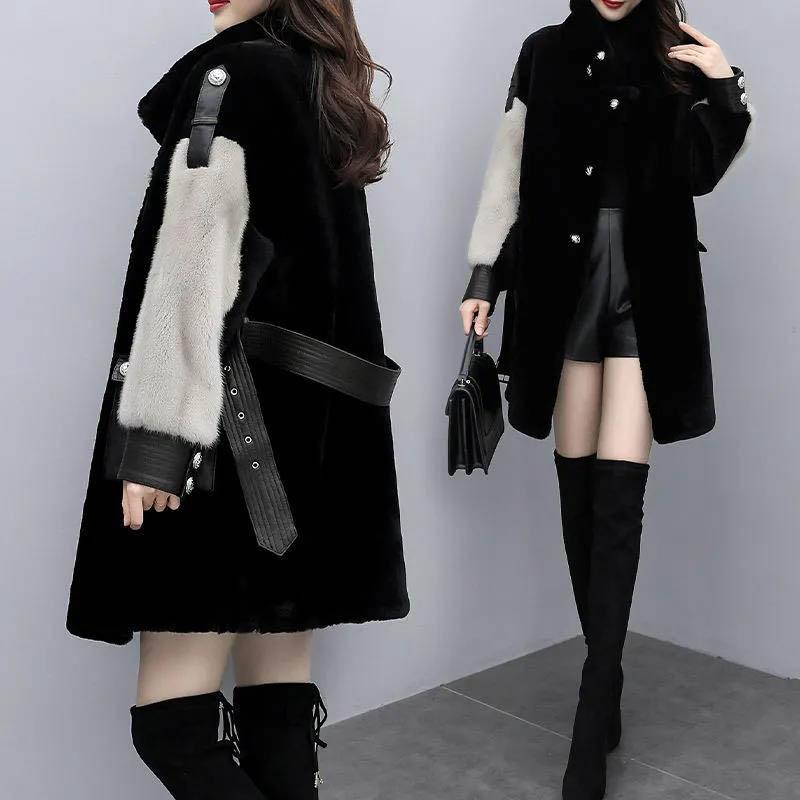 Women's Fur Coat Winter Plus Velvet Thickening Faux Fur Coat Women's Mid-length Fur All-in-one Fashion Coat