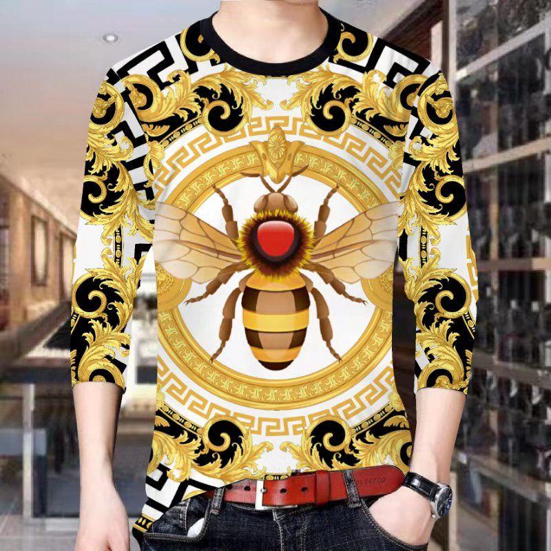 Men's tops spring and autumn men's long-sleeved T-shirt men's 3D printed round neck T-shirt