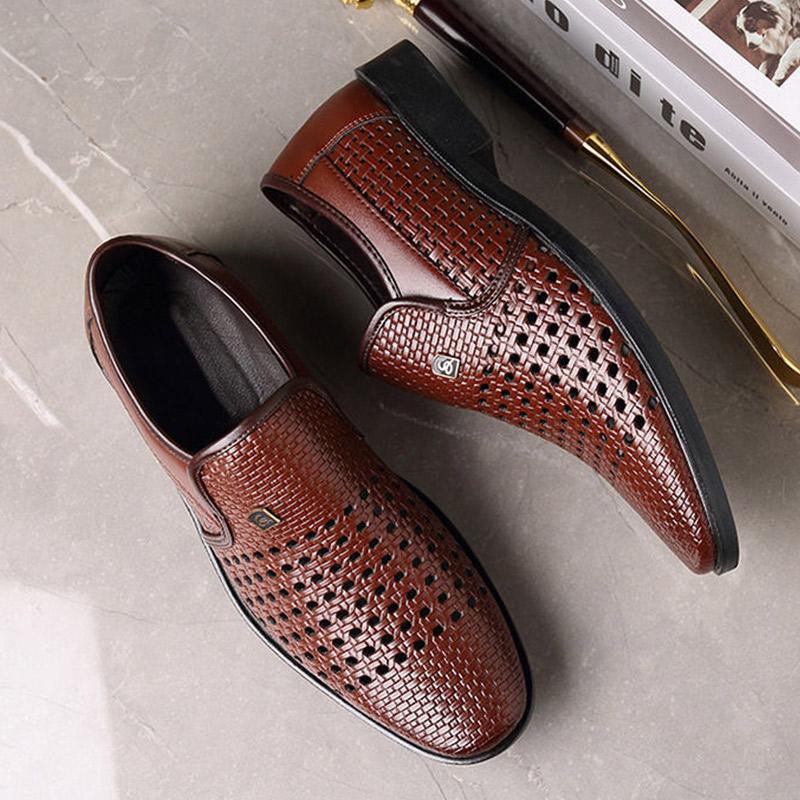 Summer Hole Shoes Men's Leather Shoes Casual Soft Bottom Breathable Business Leather Sandals Dress Sandals