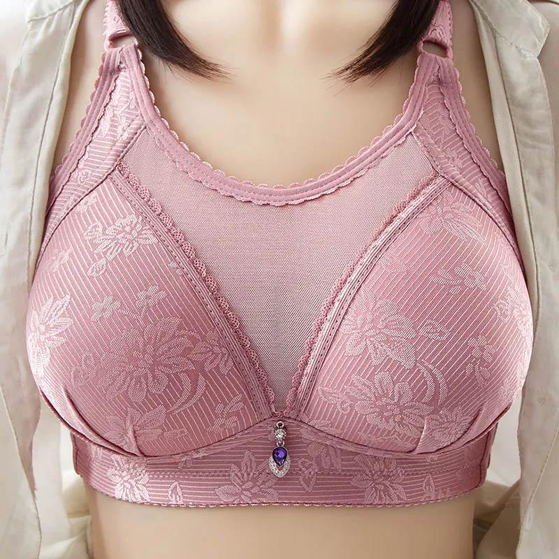 Large Size Thin No Steel Rings Gathering Underwear Receiving Paired Breasts Anti-sagging Anti-glare Ladies Sexy Lace Cotton Soft and Comfortable Bra