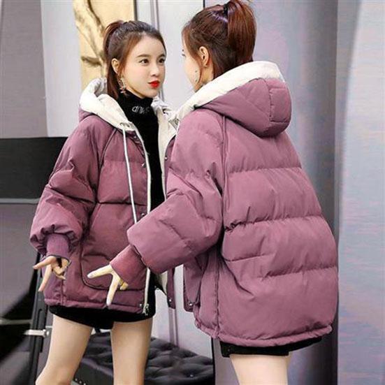 Women's Winter Solid Color Hooded Cotton Coats Large Size Loose Thickened Short Wadded Jackets