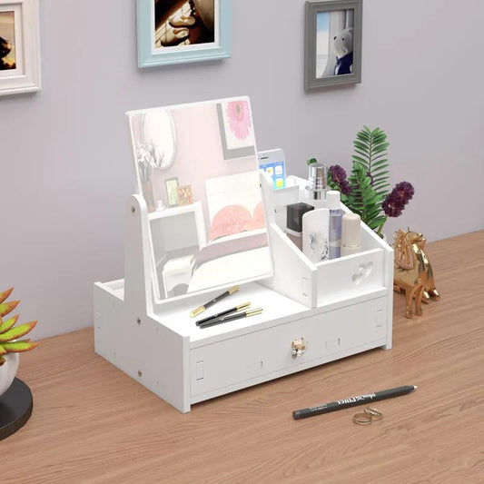 Women Beauty Shelf Cosmetic Mirror Storage Box Integrated Desktop Makeup Mirror Vanity Mirror Bedroom Dormitory