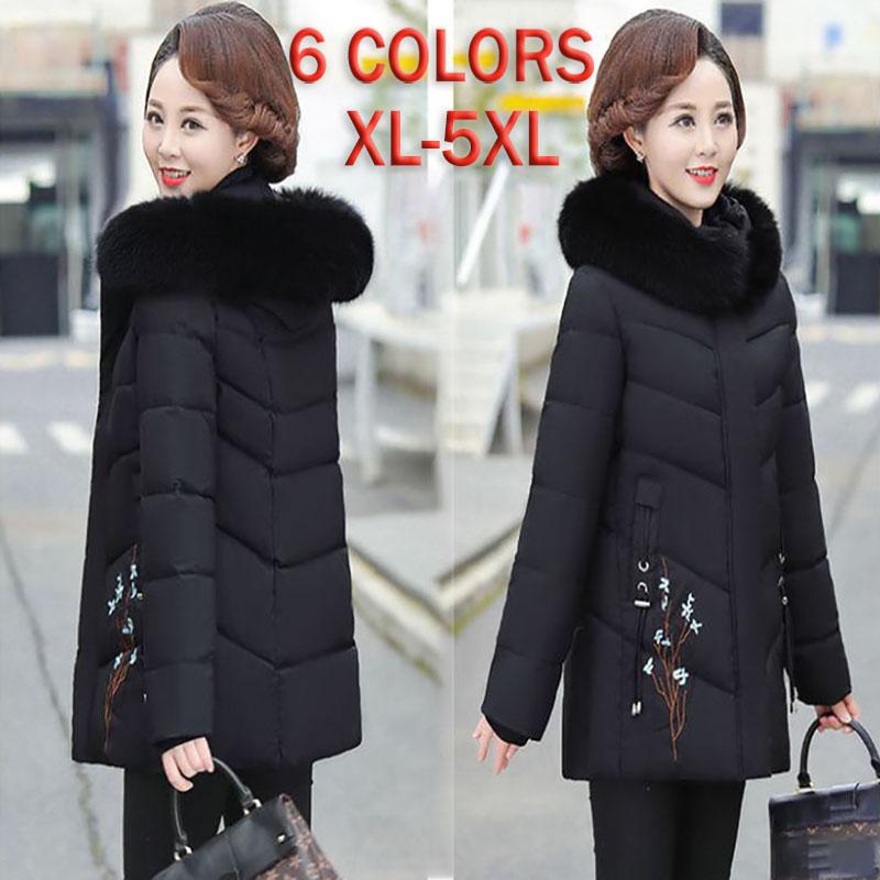 Winter Down Cotton Jacket Fashion Fur Collar Hooded Mid-length Jacket Thick Warm Cotton Jacket Suitable for Middle-aged Women