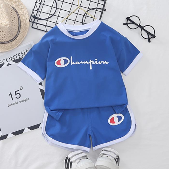 Children's Suit Summer Children's T-shirt Boys and Girls' Korean Style Set Sports Short Sleeve Suit