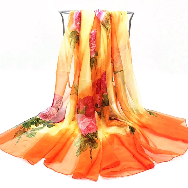 Chiffon Silk Scarfs Women Fashion Long Soft Scarves Print Flowers Summer Beach Shawls and Hijabs