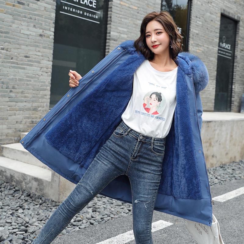 Winter Women's Cotton-padded Jacket Mid-length Large Fur Collar Plus Fleece Down Padded Jacket Padded Coat