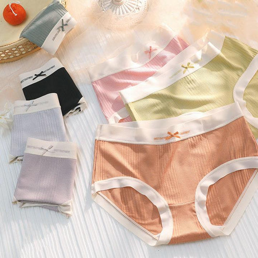 5Pcs/Set Women's Spring Summer Thin Lace Seamless Underpants Ladies Solid Color Sweet Little Fresh Mid-waist Bow Briefs