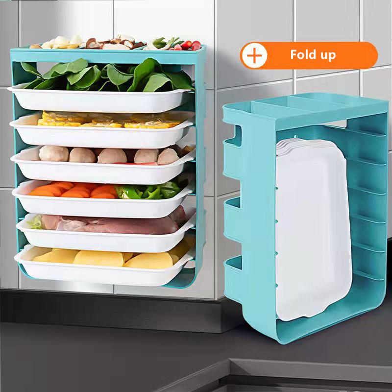 Home Kitchen Plate Vegetable Storage Plate Hanging Shelf Folding Drawer Type Free Drilling Preparation Plate Home Organozers