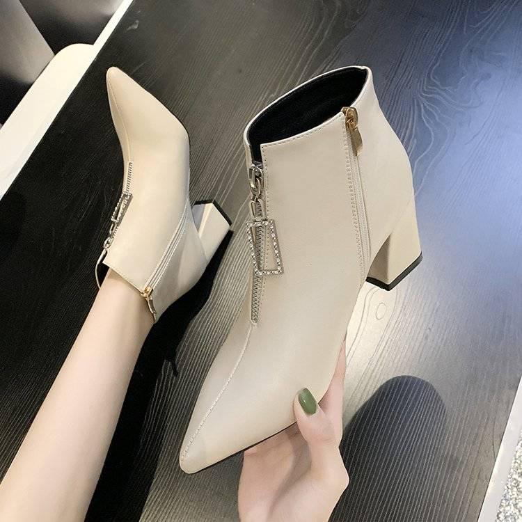 Autumn Winter Boots Fashion Sexy Thick Heel Martin Boots Ankle Boots High-heeled Pointed Shoes