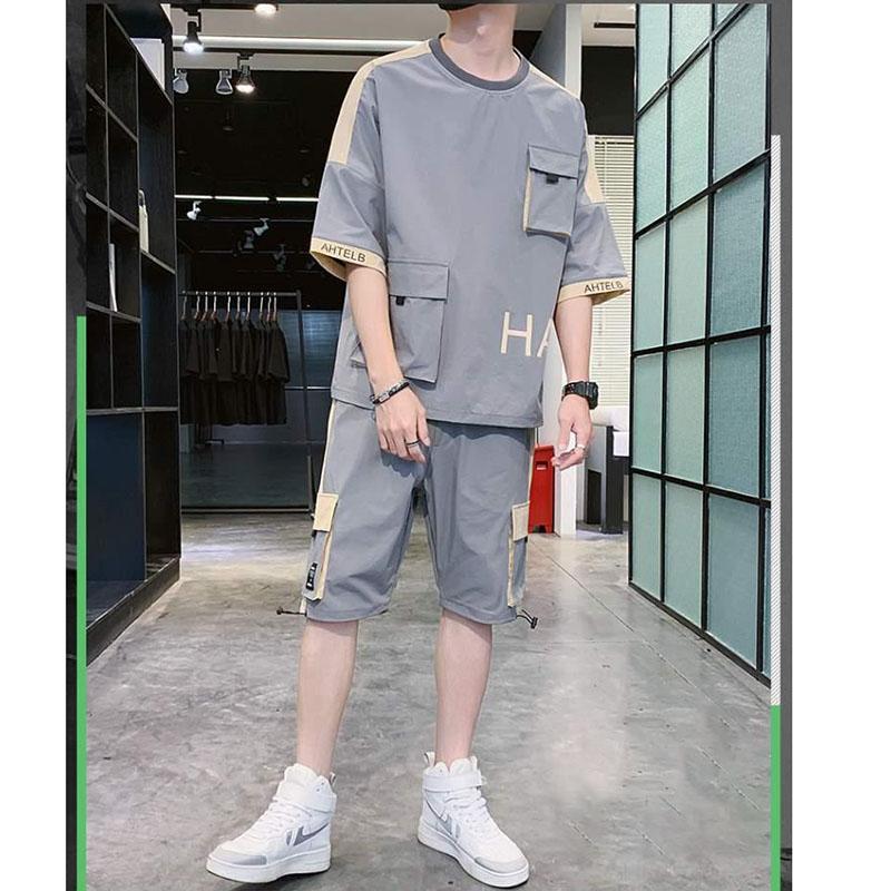 Summer Suit Men's Trend with A Set of Summer Clothes Handsome Casual Running Sports Short-sleeved Summer Suit Trend