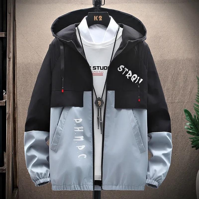 Spring and Autumn Men's Jacket Trend Korean Workwear Jacket Top Clothes Casual Hooded Men's Gown