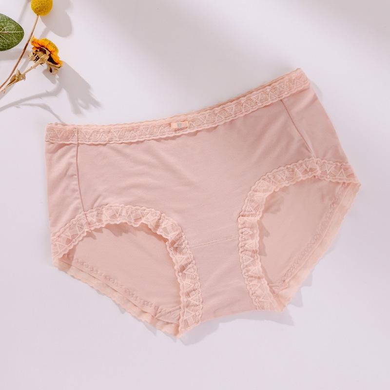 Women's Large Size Solid Color Cotton Crotch Underpants Female Soft Breathable Low-waist Seamless Lace Briefs