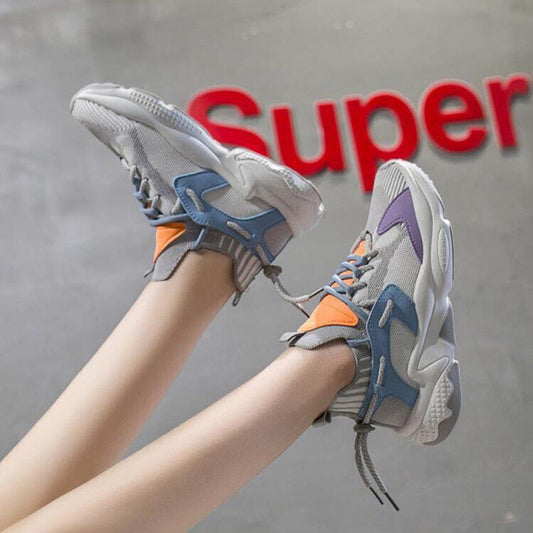 Flying Woven Sports Shoes Female Summer Korean Student Running Shoes Female Casual Breathable Running Board Shoes