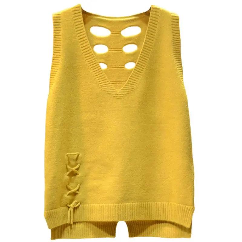 V-neck Knitted Vest Women's Loose All-match Strap Sweater Vest Women's Solid Color Vest Thin Sweater