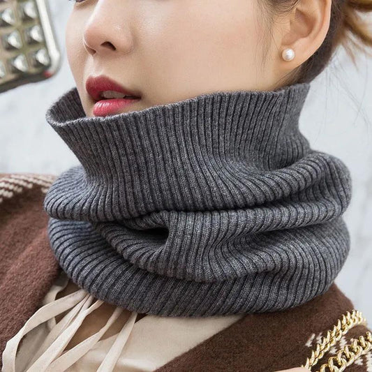 Women's Bib Korean Knitted Scarf Thick Warm Knitted Collar Autumn Winter Neck Collar Protection Scarf Solid Knitting Pullover Round Wrap Shawl